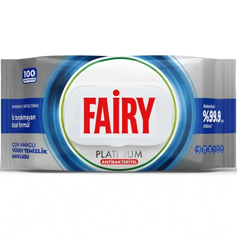 دستمال مرطوب چند منظوره سطوح فایری با خاصیت آنتی باکتریایی مدل Platinum بسته 100 عددی