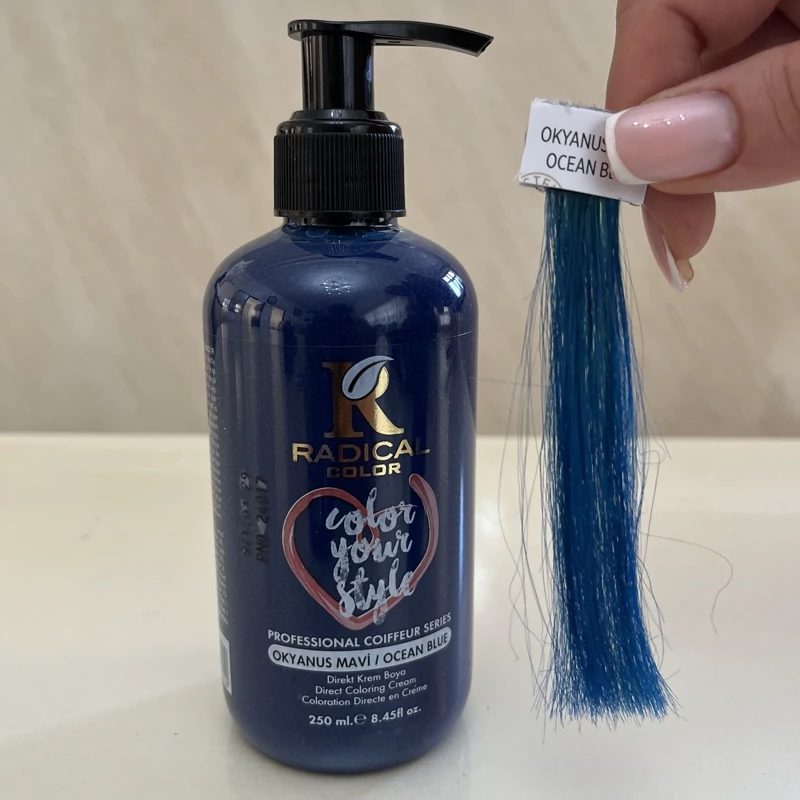 شامپو رنگ مو رادیکال کالر رنگ آبی اقیانوسیOcean Blue حجم250 میلی لیتر.