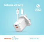 شارژر Porodo Blue Ultra Quick 20W | آداپتور USB-A + USB-C با کابل همراه PBFWCH036WHL