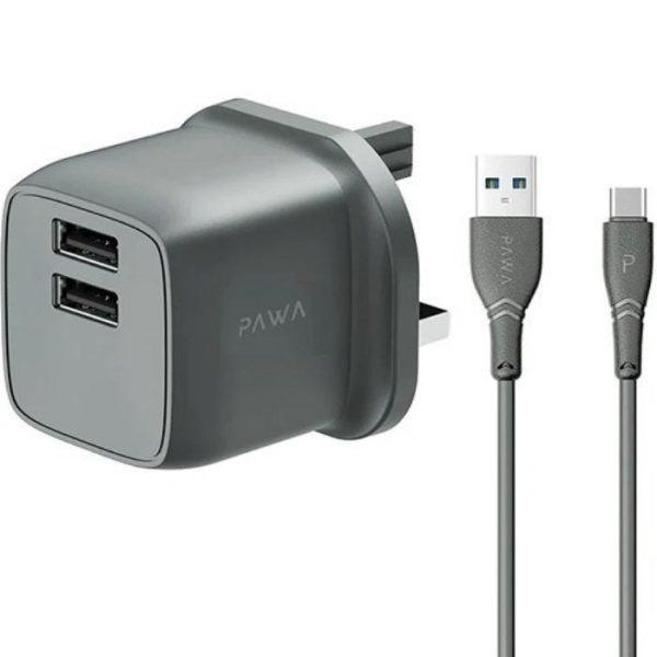 شارژر دیواری 12 وات پاوا مدل Pocketmini Dual USB همراه کابل Type-C
