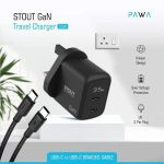 شارژر دیواری 35 وات 3 پین پاوا مدل Stout Gan به همراه کابل تایپ C | PW-GN35UKTT-BK