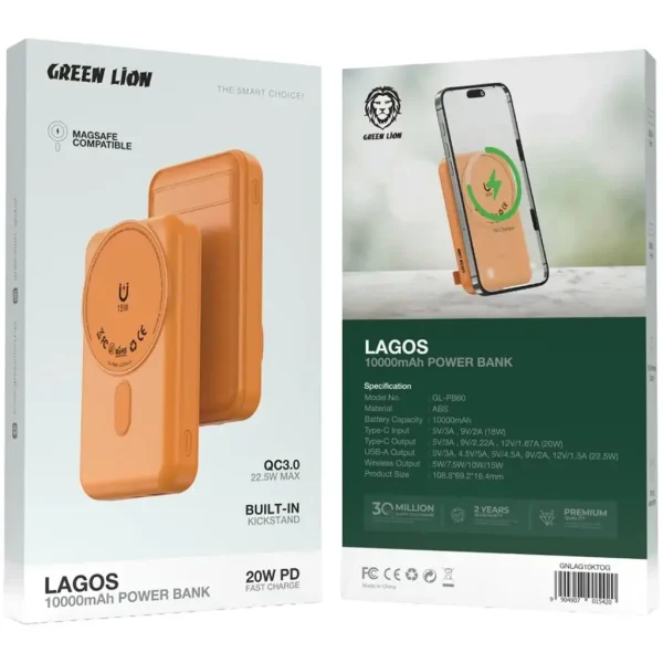 پاوربانک گرین لاین مدل Lagos با ظرفیت 10000 میلیآمپرساعت