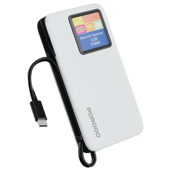 روتر جیبی Porodo 4G LTE با WiFi 6 و پاوربانک 10000mAh مدل PDPBFCH087