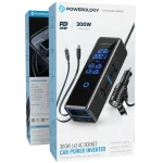 اینورتر فندکی خودرو 300 واتی پاورولوژی با صفحه نمایش با کابل جمع شونده مدل Powerology PWCPI300W