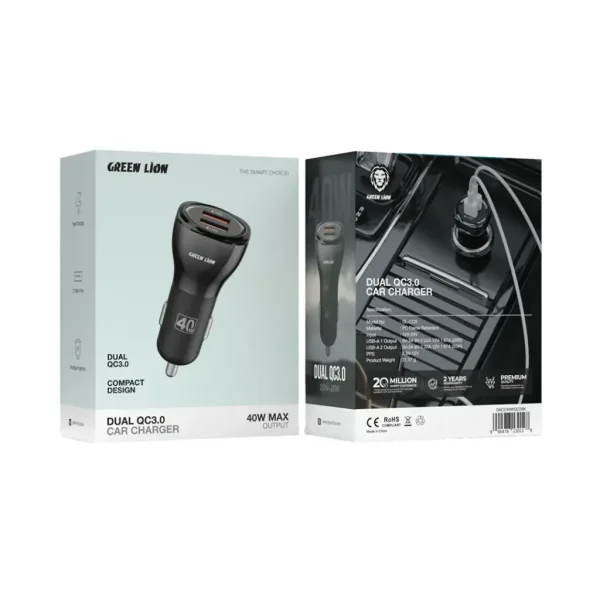 شارژر فندکی گرین لاین 40 وات QC3.0 مدل GNCC40WQC2