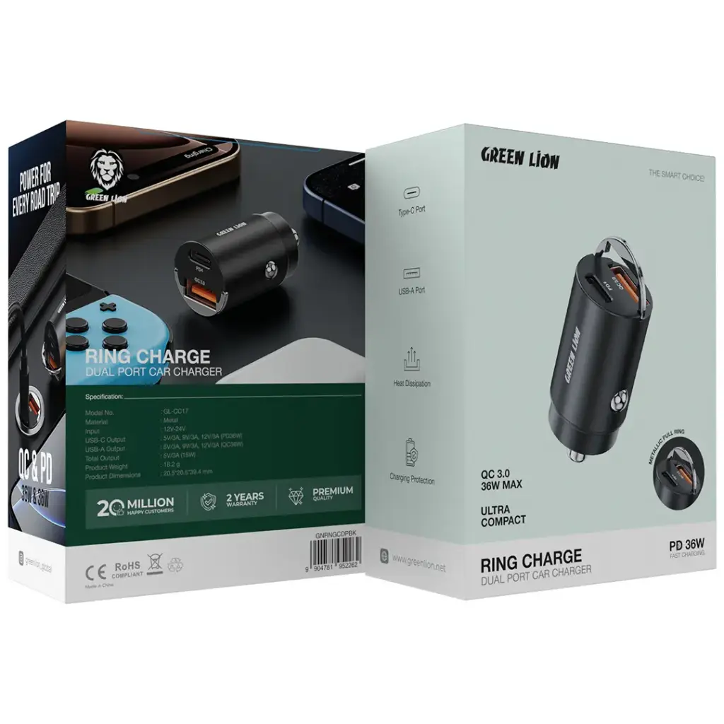 شارژر فندکی گرین لاین Ring Charge PD مدل 36W GNRNGCDPBK