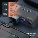 شارژر فندکی خودرو 120 وات پرودو مدل Porodo 120W Car Charger Hub Triple-Port PDFWCH070DG