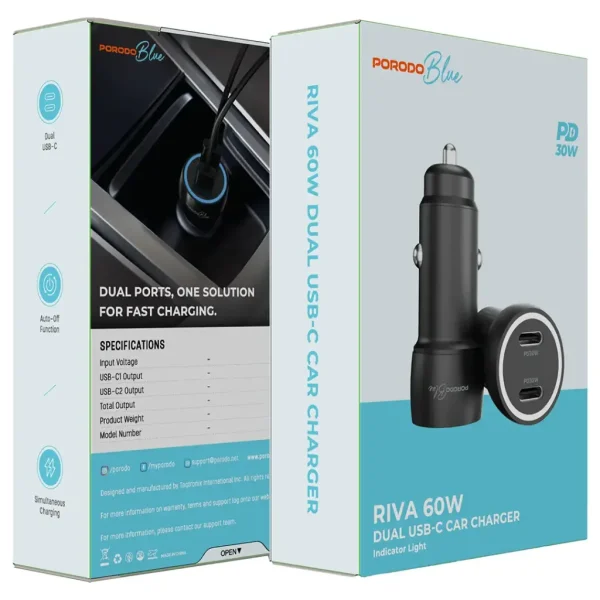 شارژر فندکی پرودو 60W مدل Riva PBCCR50BK