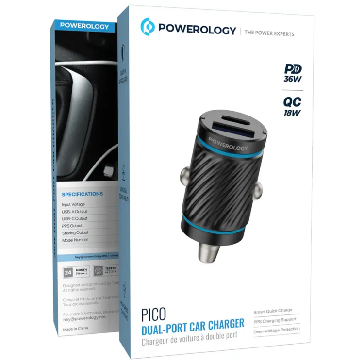 شارژر فندکی پاورولوژی Pico Dual Port 36W مدل PCCSR023BK