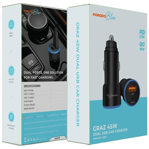 شارژر فندکی 45W پرودو مدل Graz PBCCR51