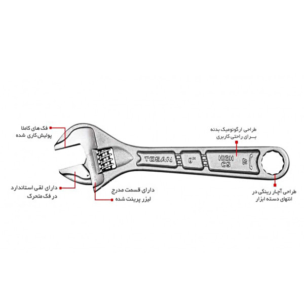 آچار فرانسه توسن کد AFTN0010 سایز 10 اینچ توس