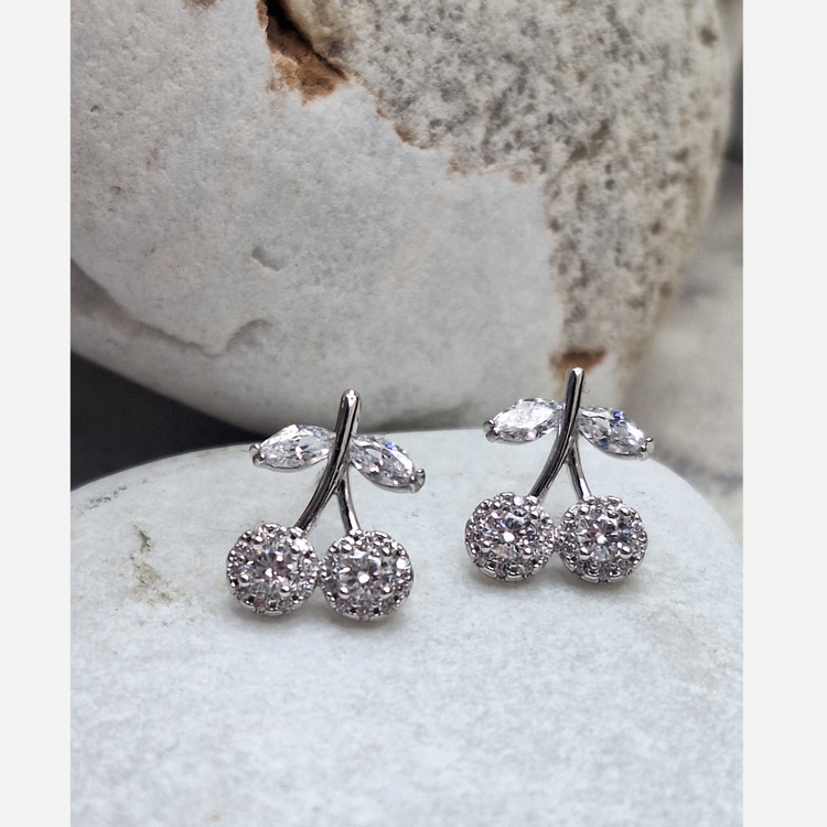 گوشواره طرح گیلاسی ژوپینگ نگین دار رنگ ثابت ضد حساسیت