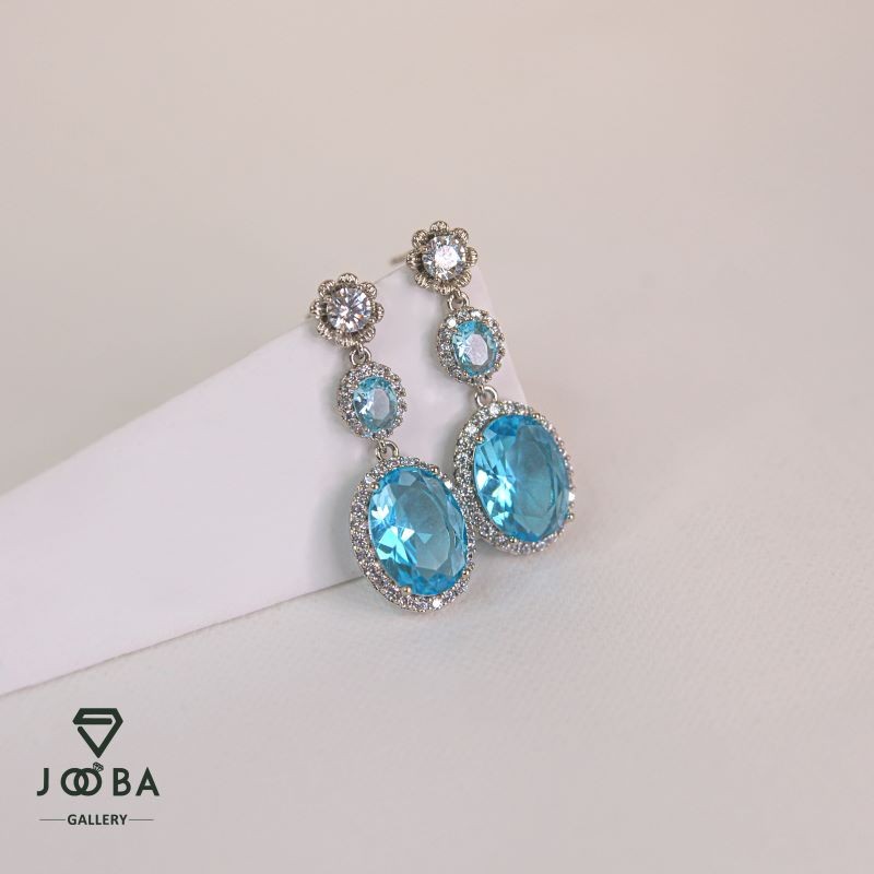 گوشواره سوارسکی نگین آبی ژوپینگ