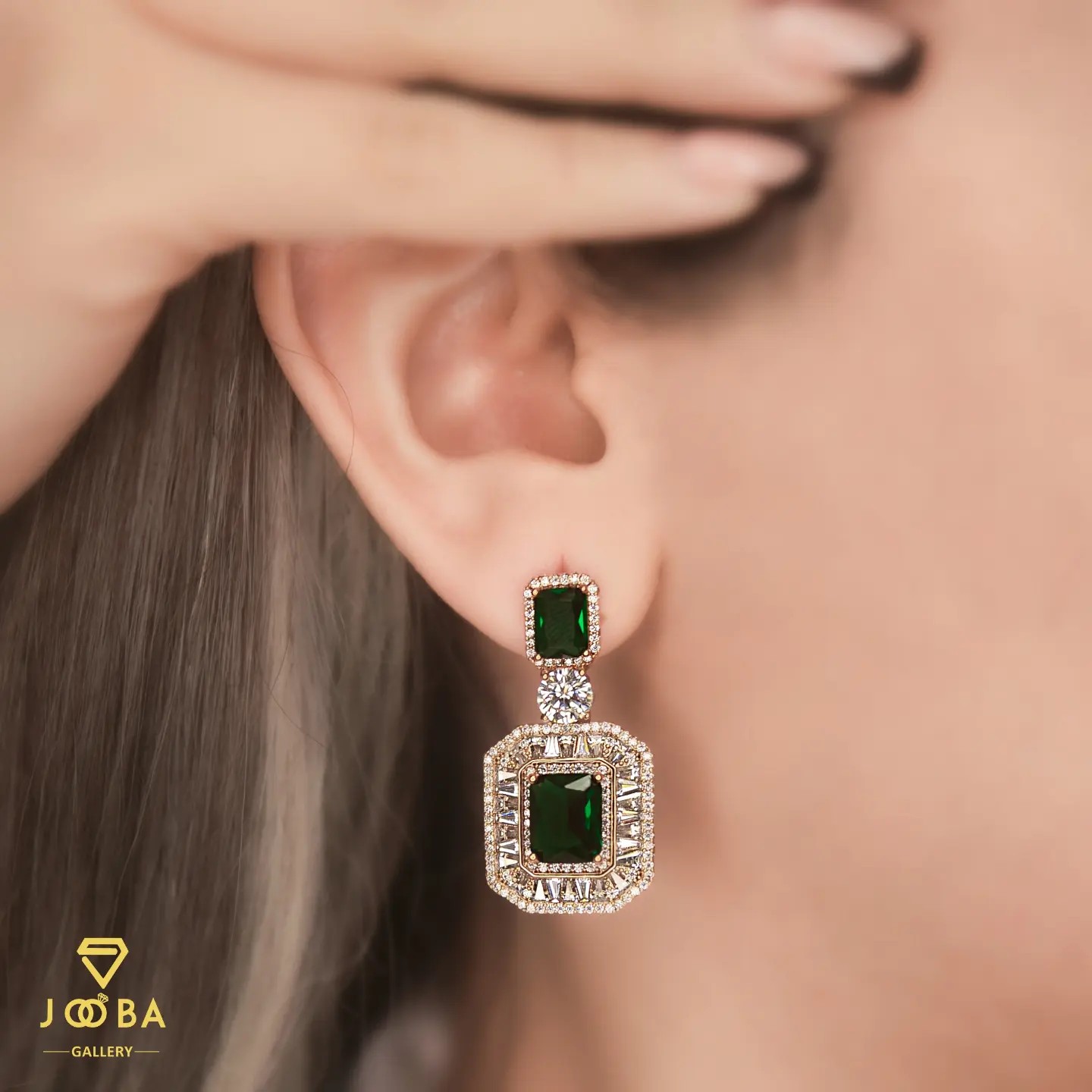 گوشواره سوارسکی مکعبی سبز