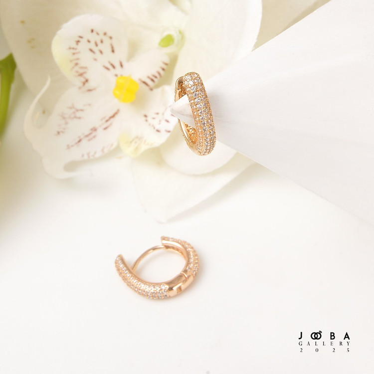 گوشواره زنانه حلقه ای نگین دار ژوپینگ رنگ طلایی سایز کوچک
