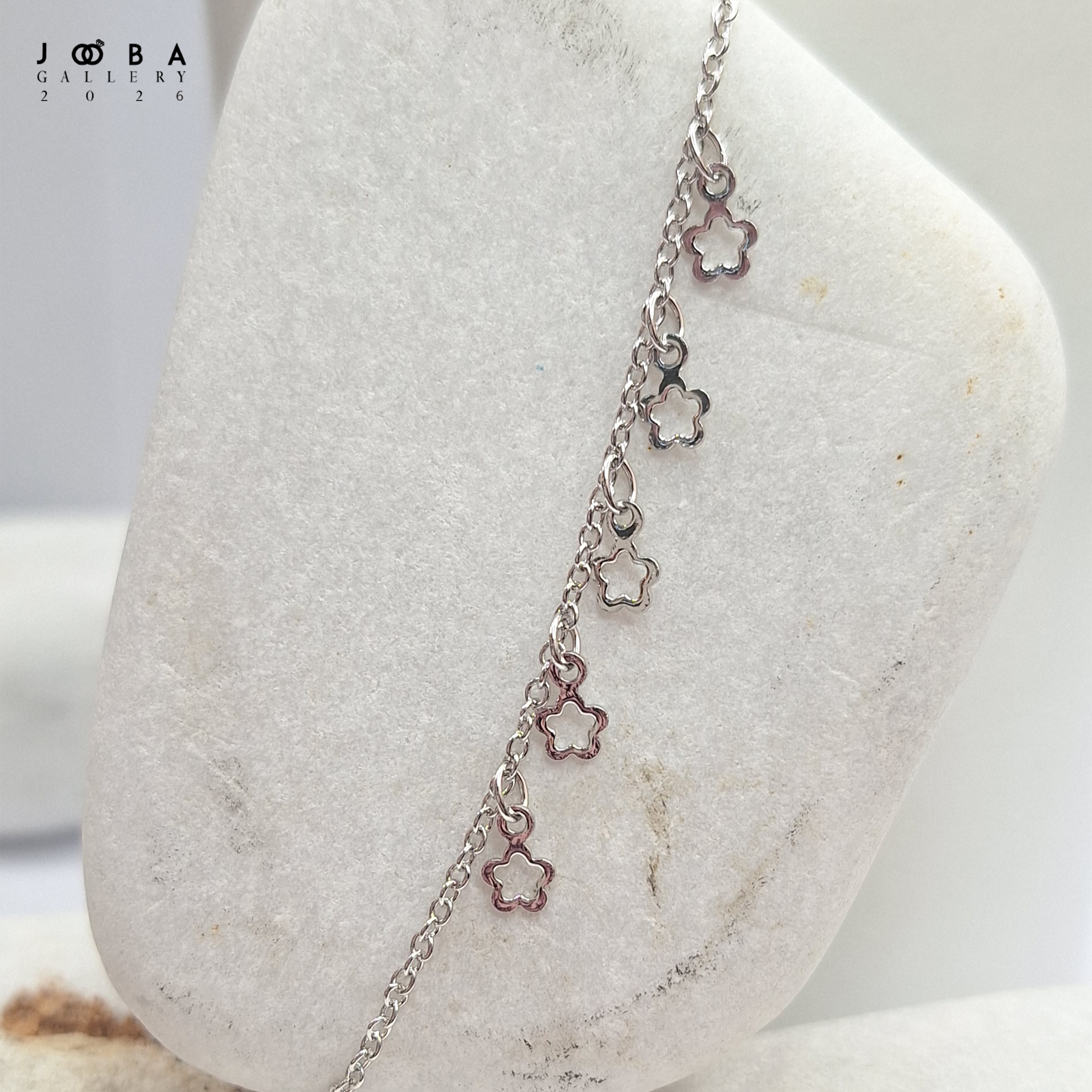 دستبند گل نقره ای ژوپینگ کد 312050153