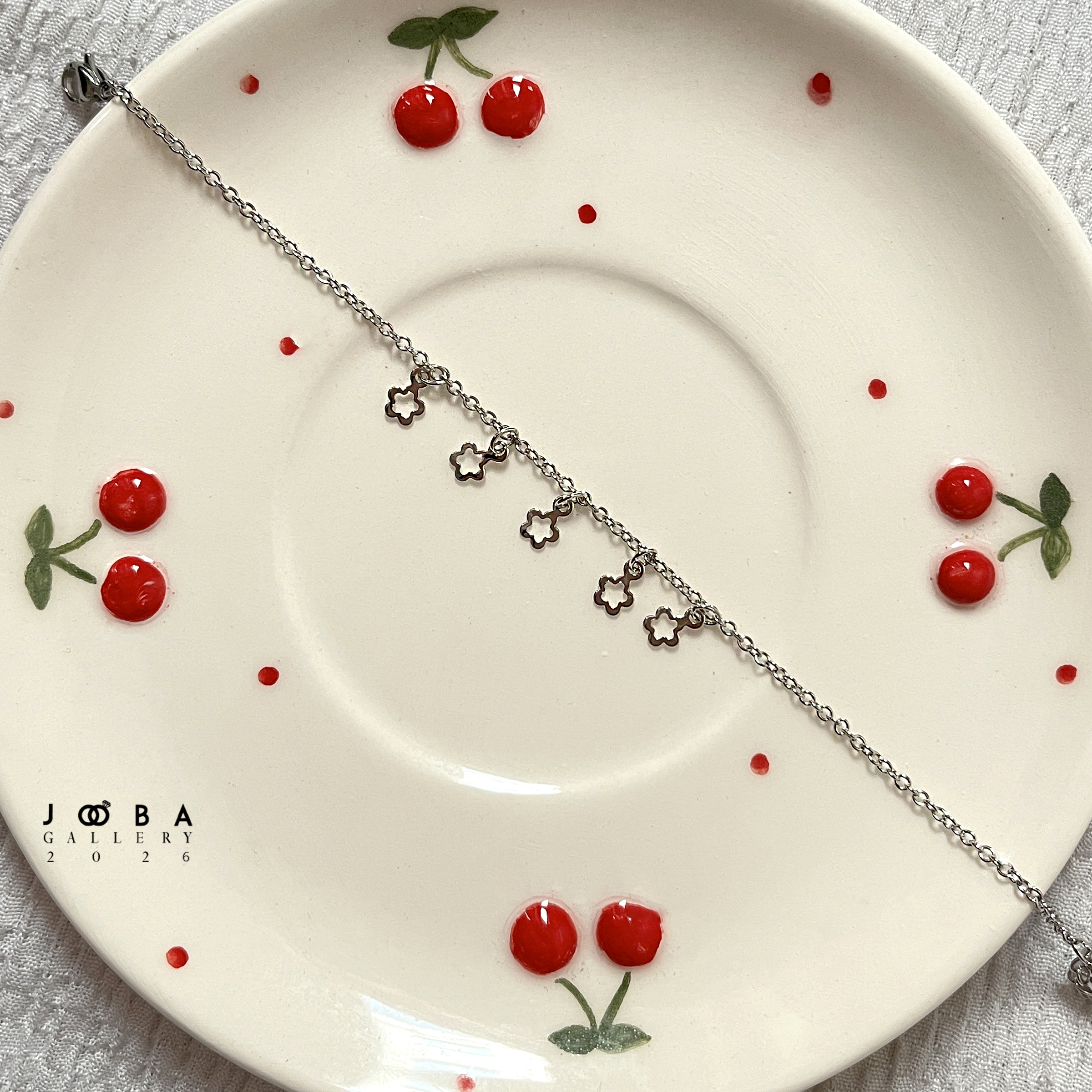 دستبند گل نقره ای ژوپینگ کد 312050153