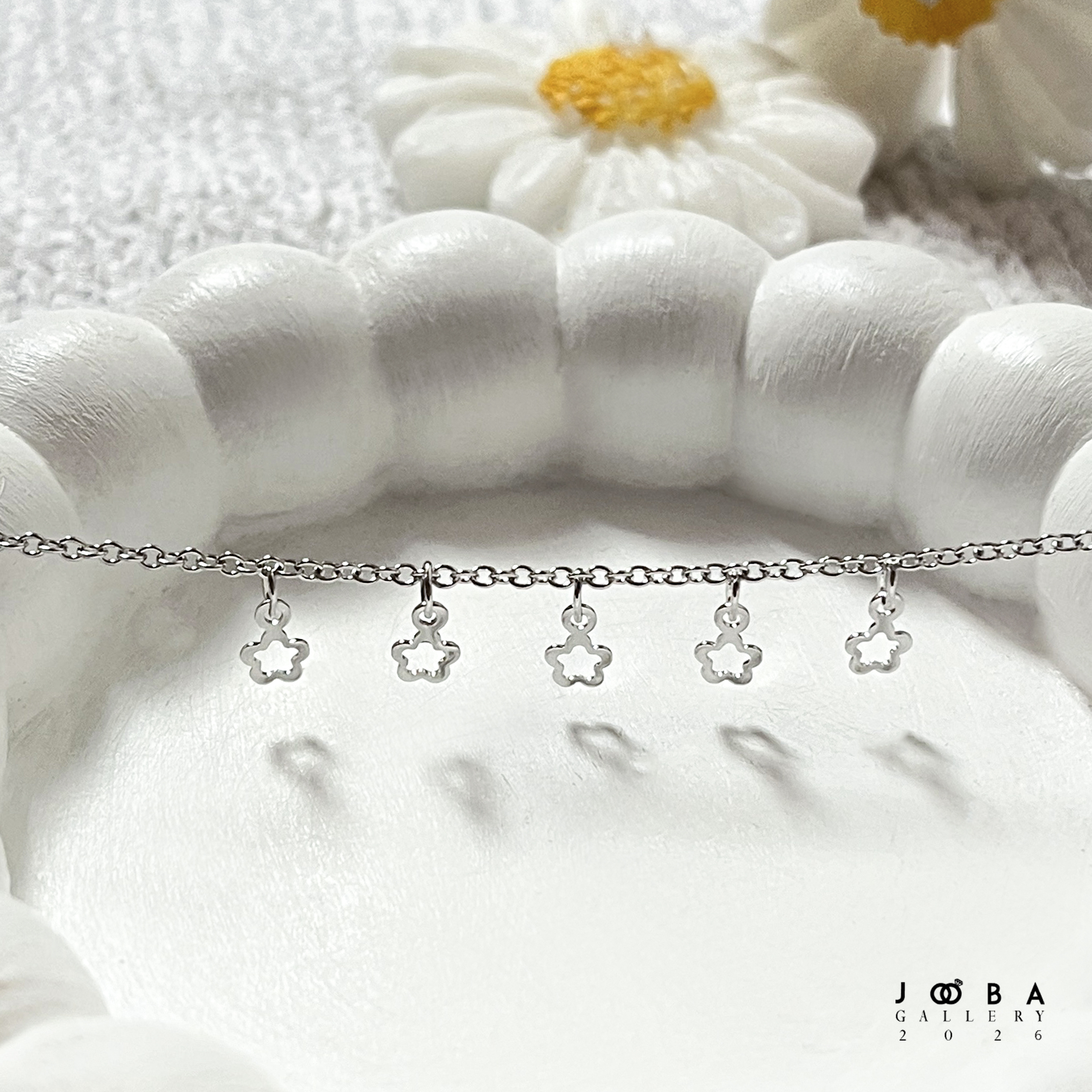 دستبند گل نقره ای ژوپینگ کد 312050153