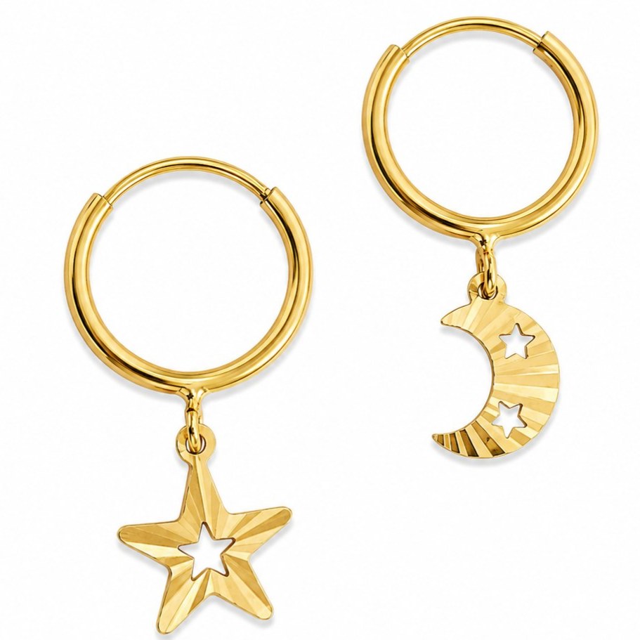 گوشواره طلا 18عیار ماه و ستاره 0.920گرم