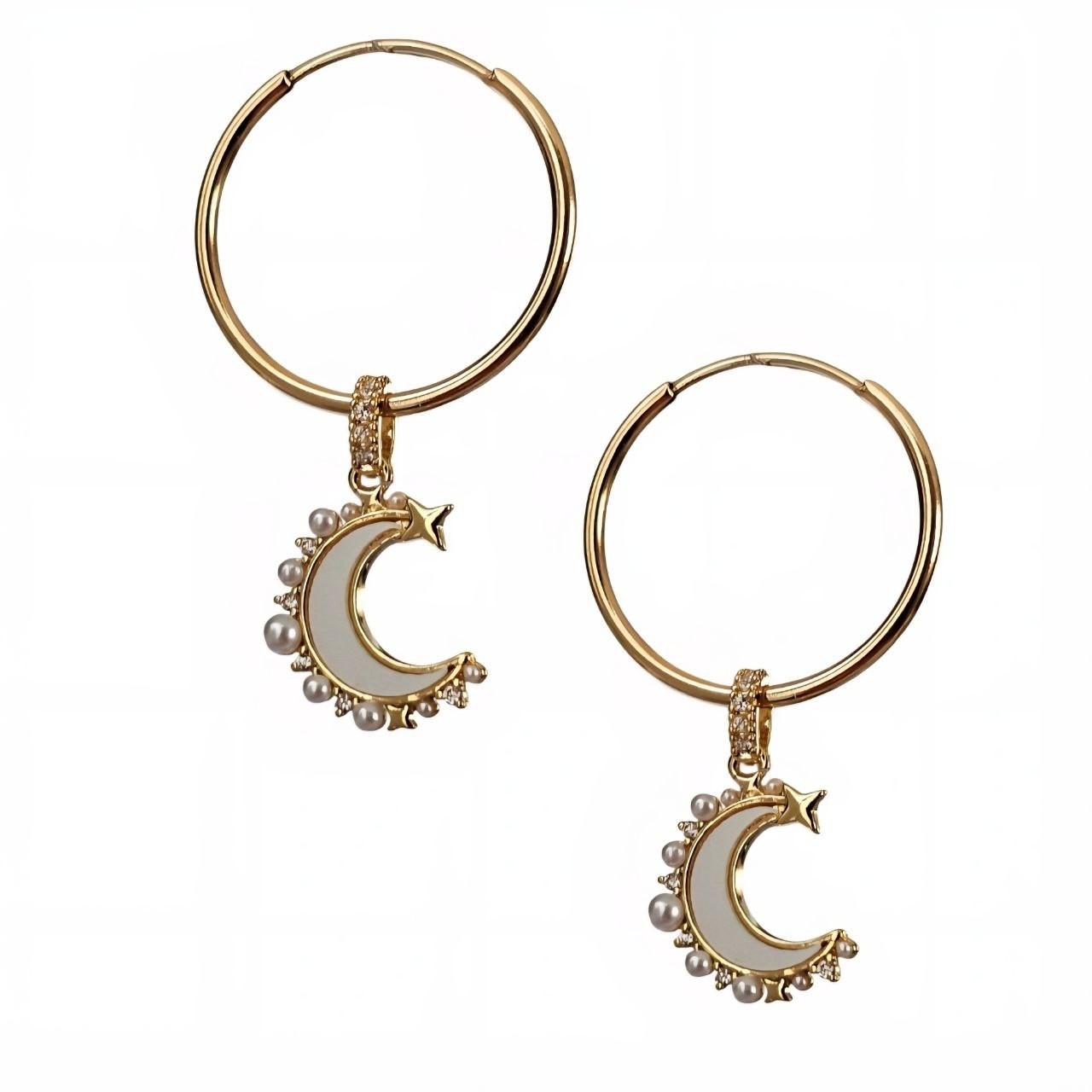 گوشواره طلا 18عیار حلقه ای آویز ماه صدف 1.520گرم