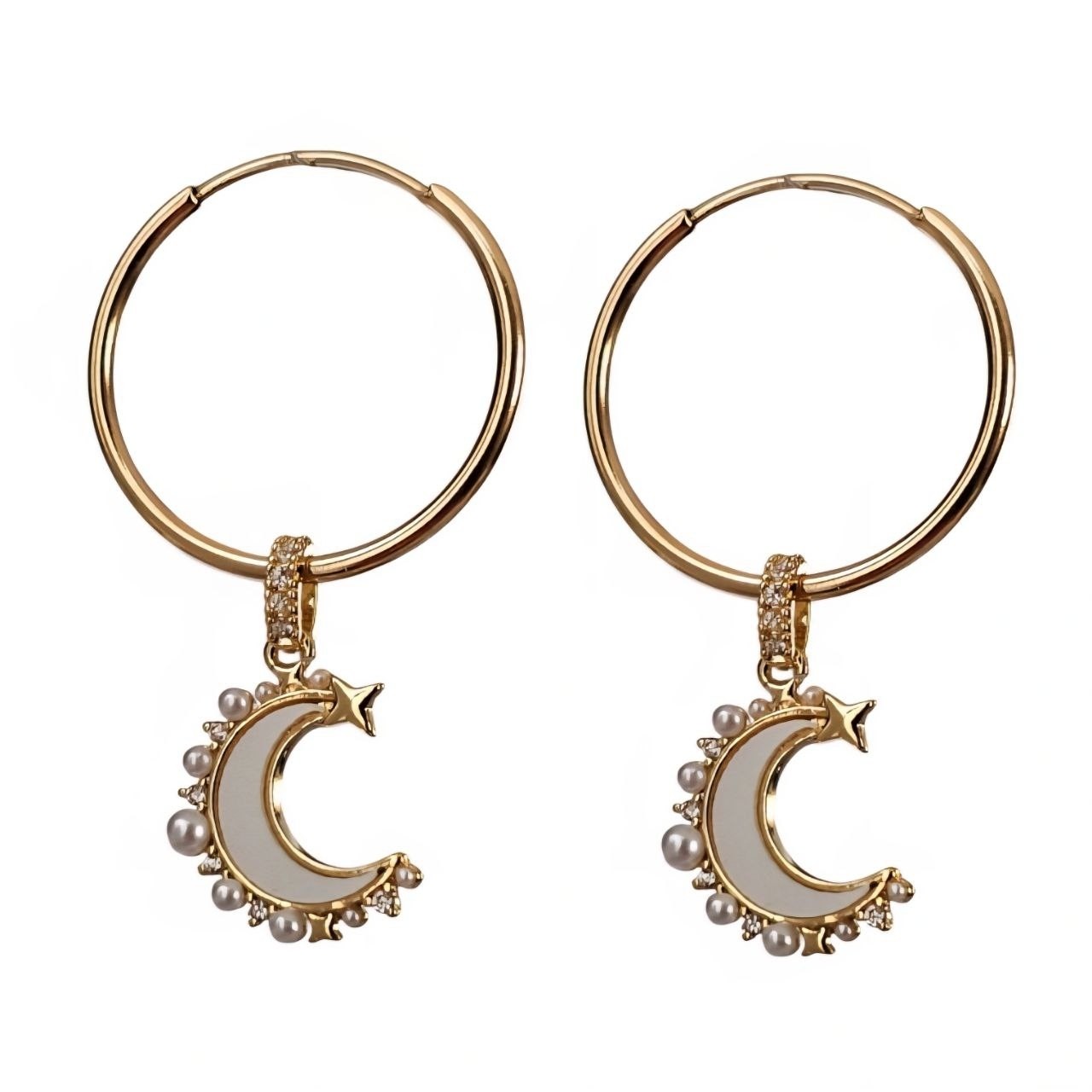 گوشواره طلا 18عیار حلقه ای آویز ماه صدف 1.520گرم