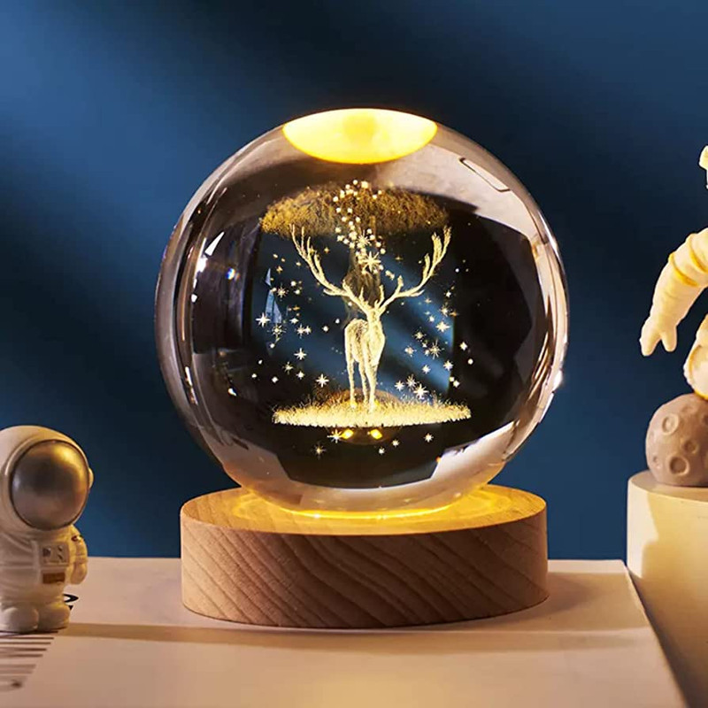 چراغ خواب مدل 3D Crystal طرح گوزن af 65