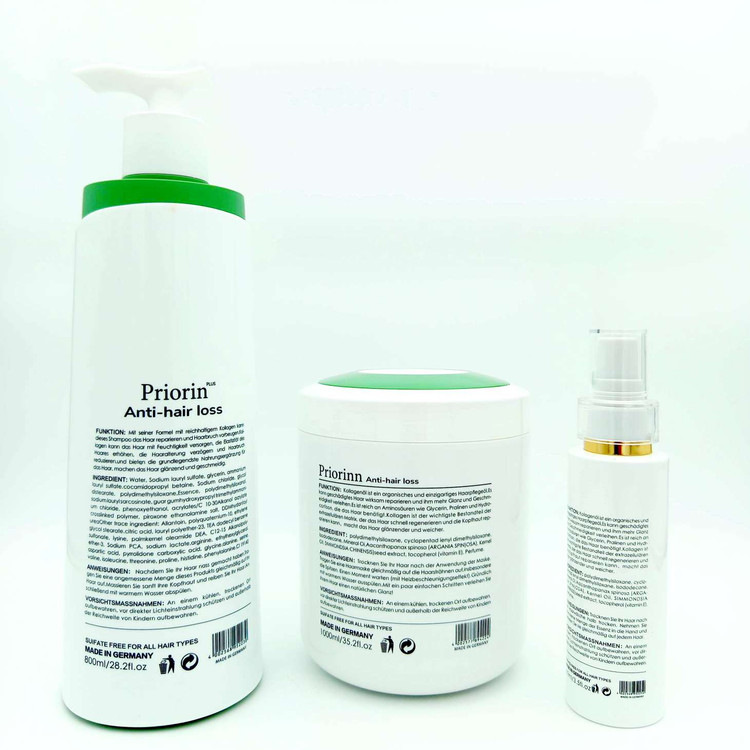 شامپو، ماسک و سرم تقویت کننده مو و ضد ریزش Primerin Plus | Priorin Anti-hair loss (حاوی کراتین و کلاژن) حجم 800ml, 1000m