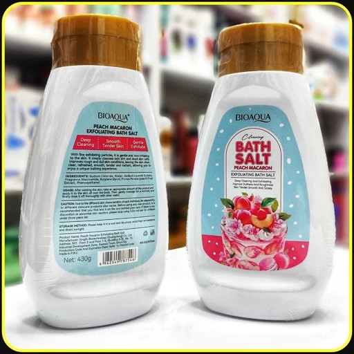 نمک حمام بایوآکوا مدل Peach Macaron حجم 430 گرم | Bioaqua Bath Salt Exfoliating
