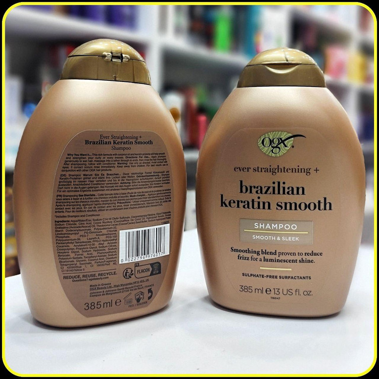 شامپو کراتین برزیلی OGX مدل Brazilian Keratin Smooth حجم 385 میلیلیتر | Ever Straightening + Brazilian Keratin Smooth S