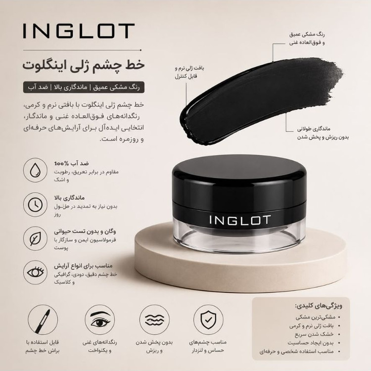 خط چشم ژله ای اینگلات مشکی مات وزن 5.5 گرم اورجینال