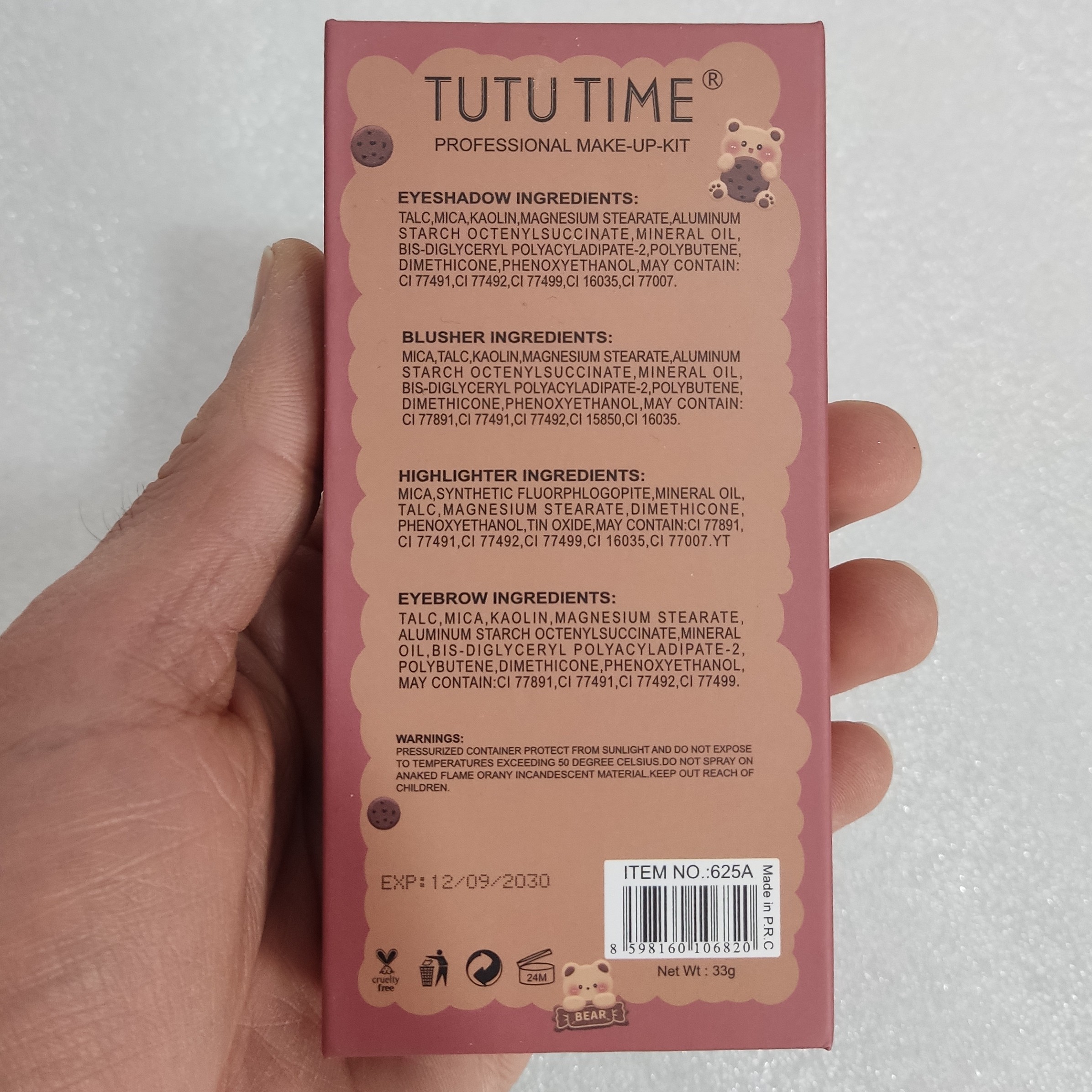 پالت آنی لیدی طرح پاندا مسافرتی آینه دار 25 رنگ TUTU TIME