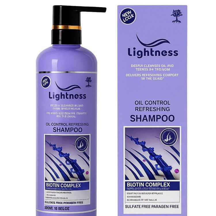 شامپو موهای چرب لایتنس Lightnness مدل Oil control حاوی بیوتین حجم 900 میل