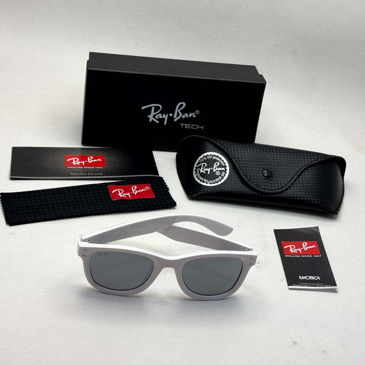 عینک آفتابی ریبن ویفرر ریورس سفید به همراه پک کامل rayban