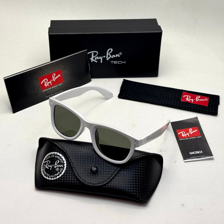 عینک آفتابی ریبن ویفرر ریورس سفید عدسی سبز به همراه پک کامل rayban