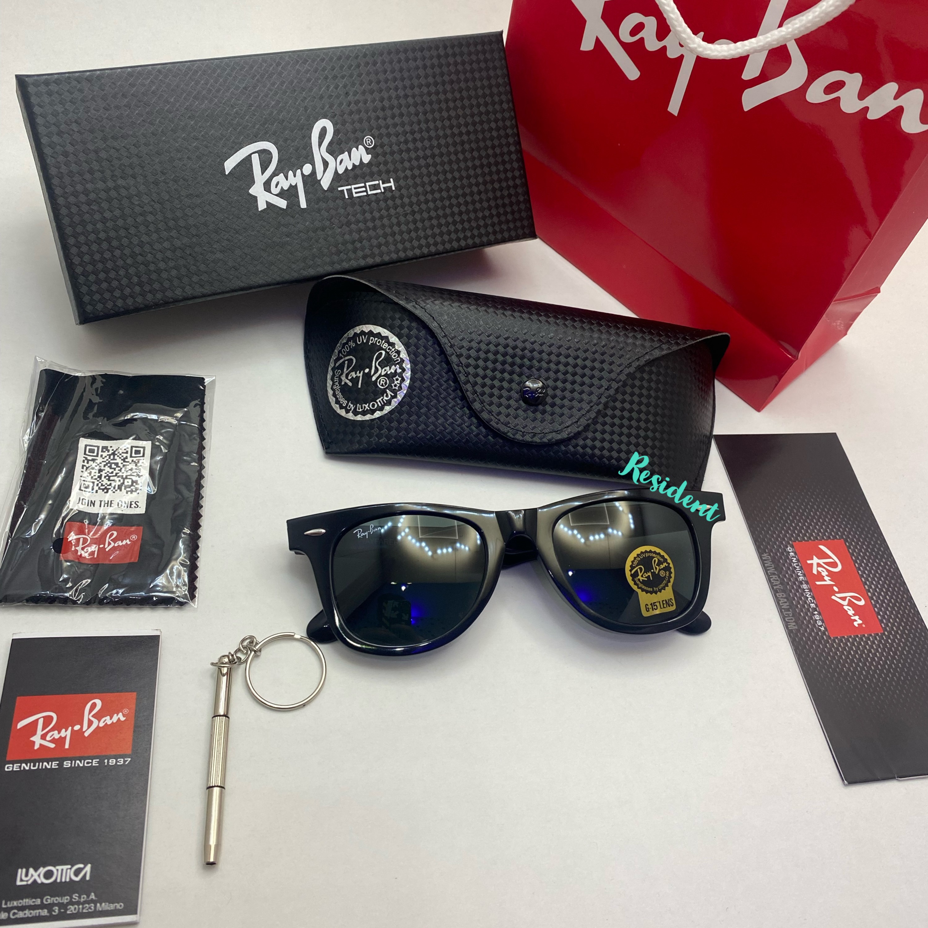 عینک آفتابی اصل ریبن ویفرر reyban WAYFARER RB2140 سایز52 براق فول پک اصلی دارای آچار مخصوص