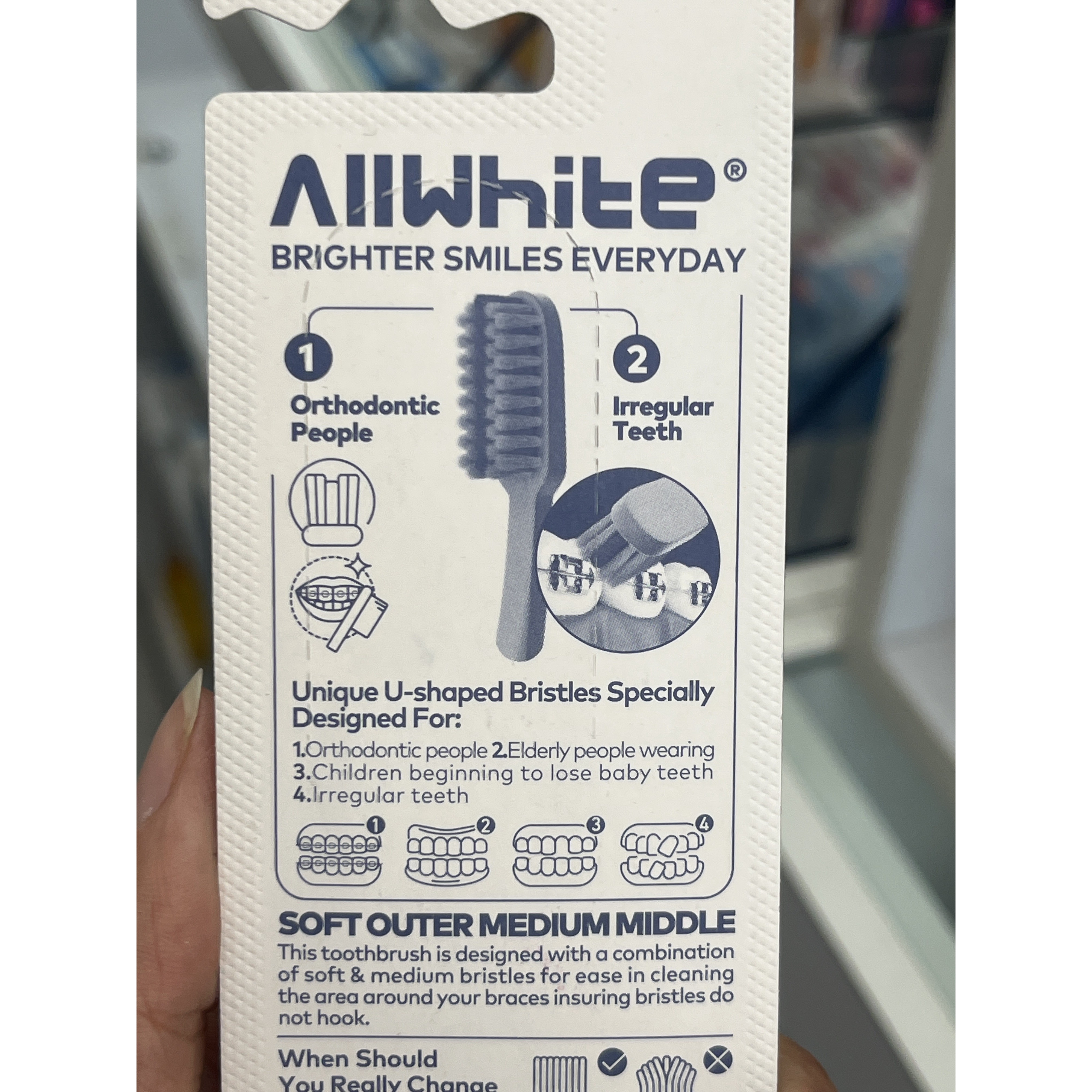 مسواک آل وایت مدل Healthy Clean با برس سخت و الیاف U شکل، 1 عددی کد 627