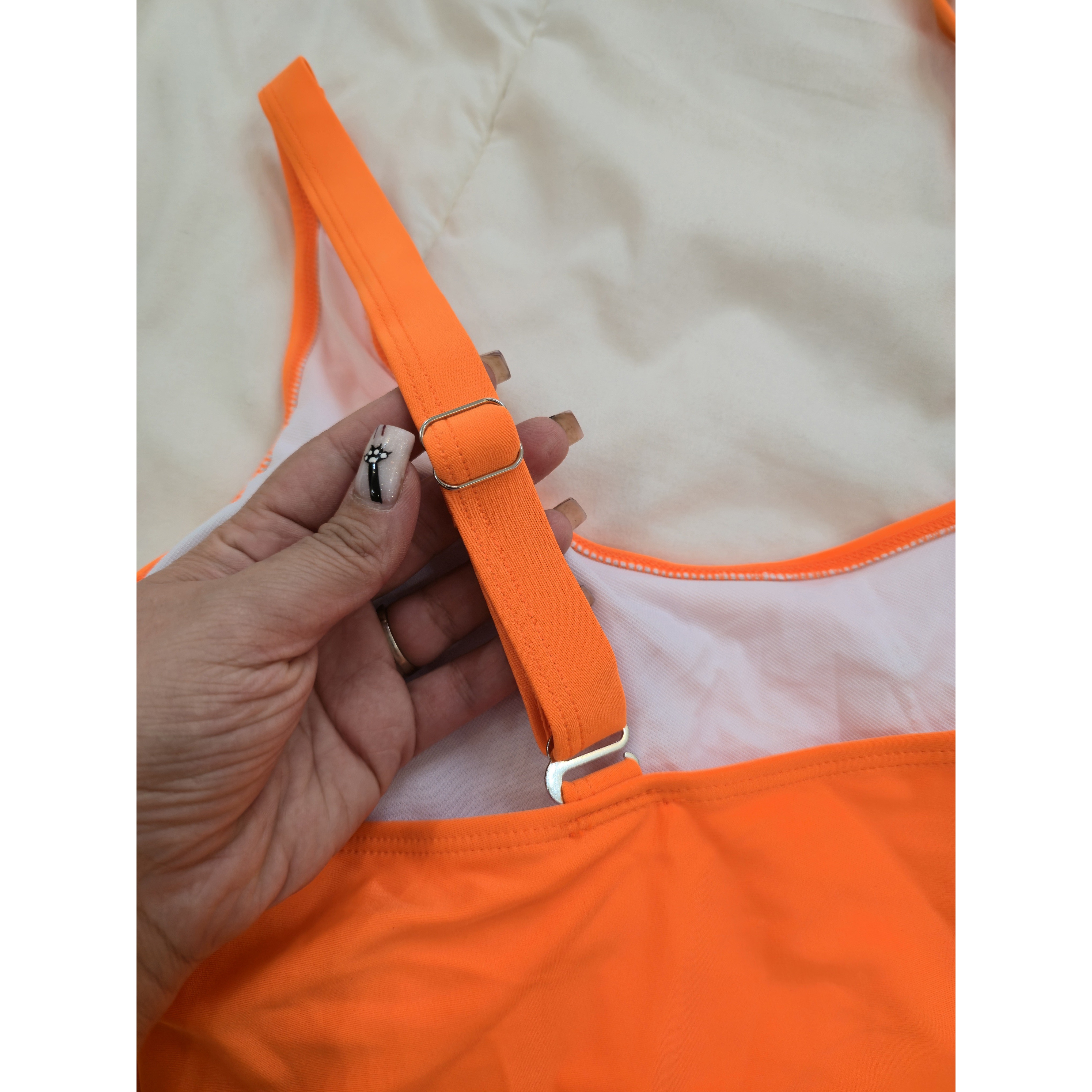 مایو کاپدار زنانه وارداتی shein سایزبزرگ 48 الی 52ریز 2XL نارنجی فلور